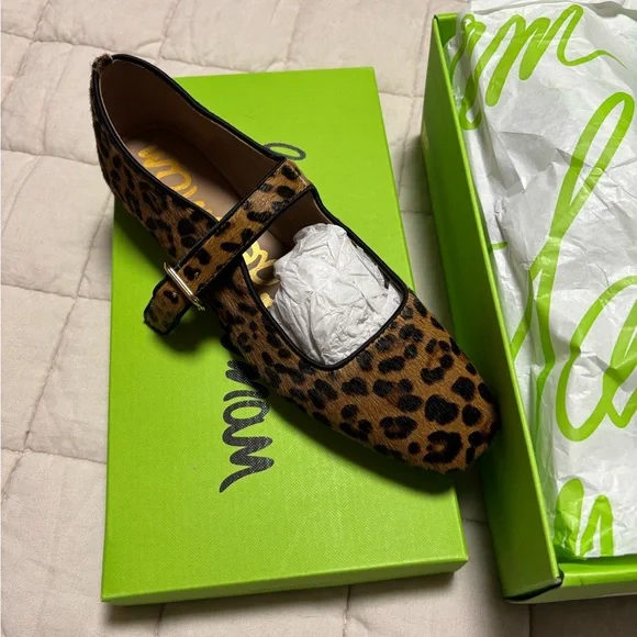 Sam Edelman Leopard Brahma Hair Leather Ballet Flats 7 1/2 NWT - Picture 10 of 14